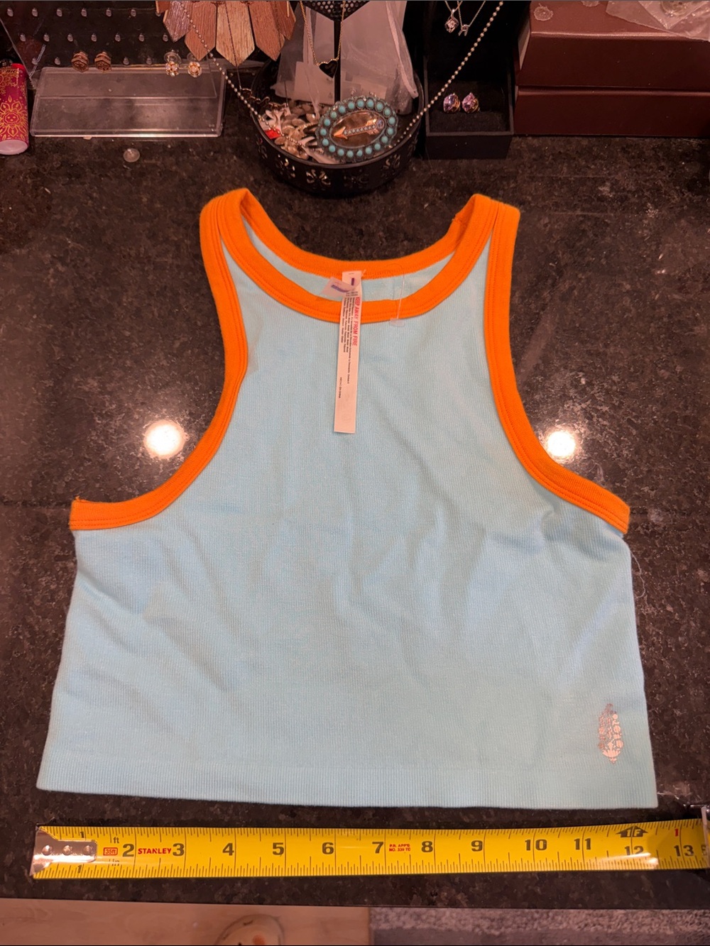 FP Movement by Free People Go To Tank Sly Blue Ribbed Tank with Bright Orange